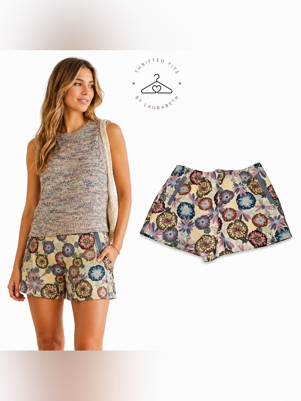 eesome Floral Brocade High-Waist Shorts in Multicolor